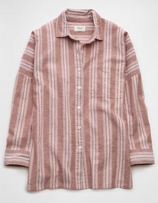 AE Go Big Linen-Blend Oversized Striped Shirt