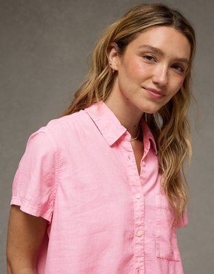 AE トップス AE Cropped Button-Up Shirt | American Eagle