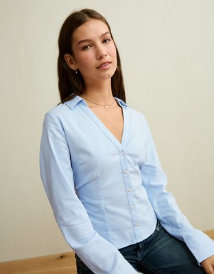 oxford dress shirt women All American Clothing Co button down collar and a back yoke with box pleat The Blue Oxford Shirt Is