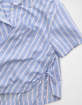 blue striped dress shirt women's Blue Stripe Fitted Shirt | Tie-back Detail