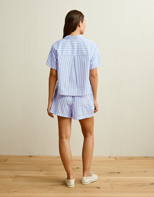 Женская рубашка American Eagle AE Short-Sleeve Side-Tie Button-Up, цвет: Синий — фото 2