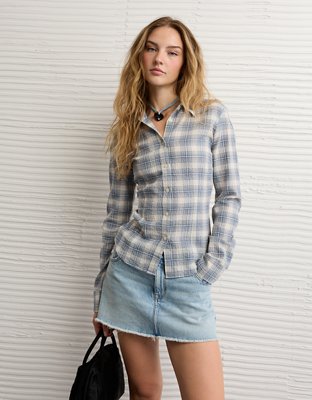 AE Plaid Fitted Button-Up Shirt