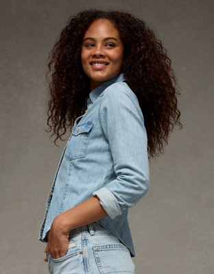 AE Fitted Denim Button-Up Shirt | American Eagle