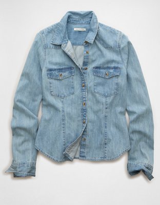 AE Fitted Denim Button-Up Shirt | American Eagle