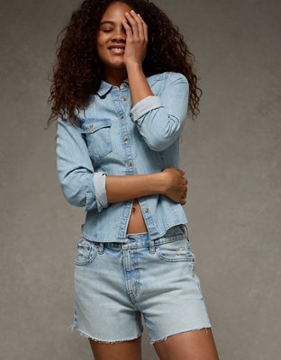 AE Fitted Denim Button-Up Shirt | American Eagle