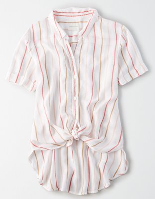 AE Striped Short Sleeve Button Up Shirt