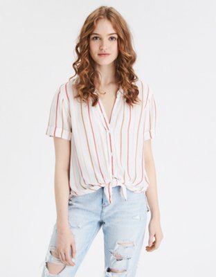 AE Striped Short Sleeve Button Up Shirt