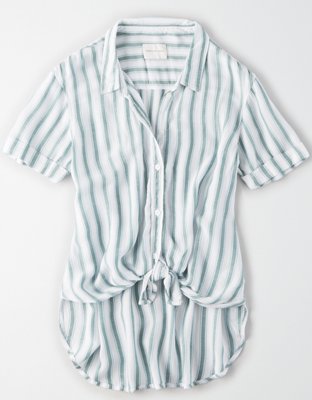 AE Striped Short Sleeve Button Up Shirt
