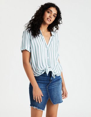 AE Striped Short Sleeve Button Up Shirt