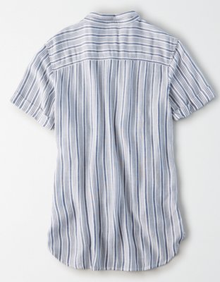 Мужские рубашки American Eagle AE Striped Short-Sleeve Button-Up Shirt — фото 4