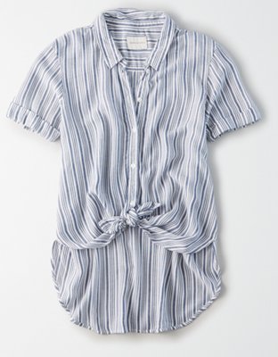 Мужские рубашки American Eagle AE Striped Short-Sleeve Button-Up Shirt — фото 3