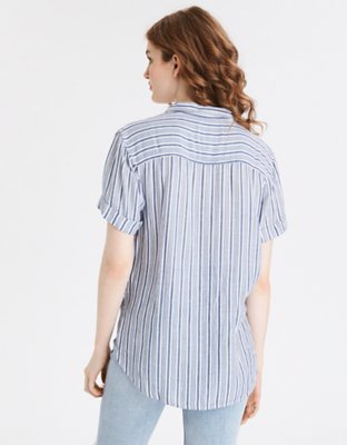 Мужские рубашки American Eagle AE Striped Short-Sleeve Button-Up Shirt — фото 2