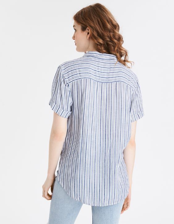 AE Striped Short Sleeve Button Up Shirt