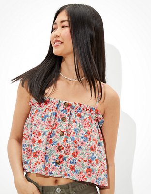 AE Printed Button-Up Tube Top