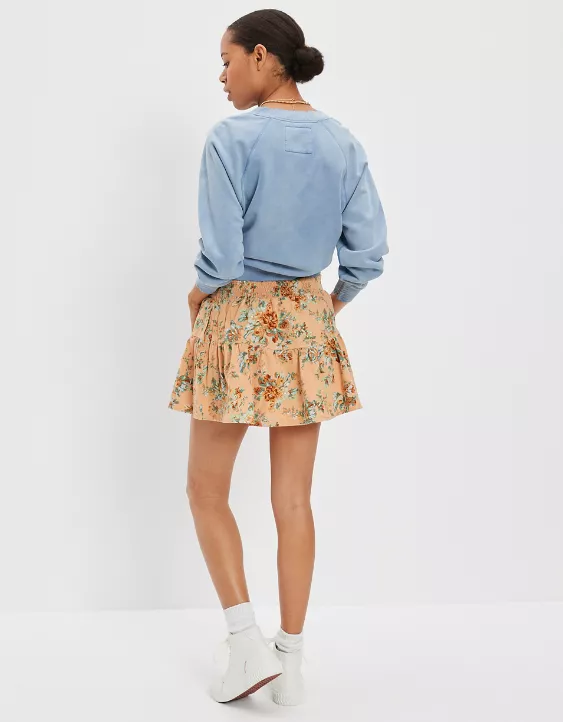 AE Tiered Floral Corduroy Mini Skirt