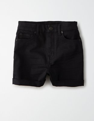 high rise black denim shorts