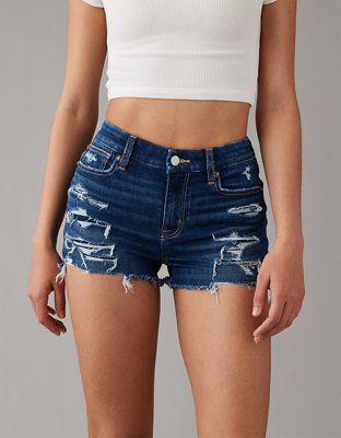 Blue ripped denim hot sale shorts womens