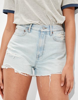 Katie High Rise Crossover Denim Shorts - White