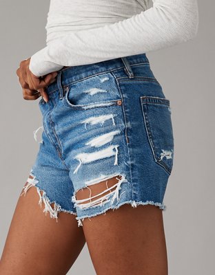 Seriously Stretchy Super High-Waisted Denim Midi Shorts