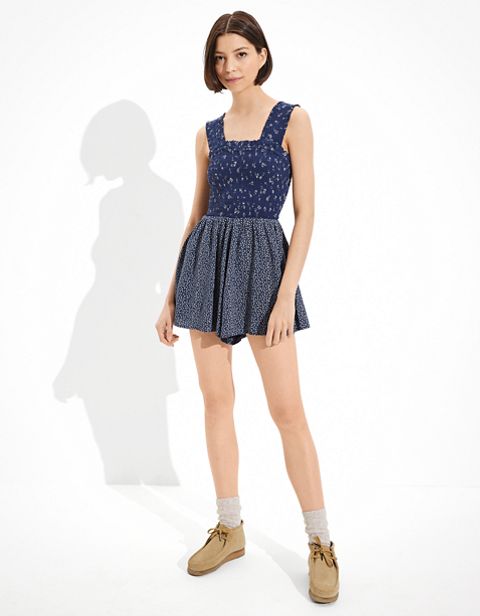 American Eagle AE Floral Smocked Romper