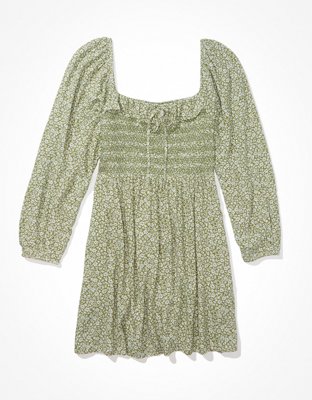 AE Floral Long-Sleeve Ruffle Mini Dress | American Eagle