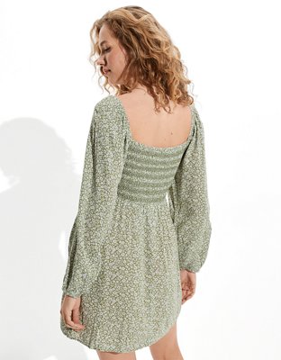 AE Floral Long-Sleeve Ruffle Mini Dress