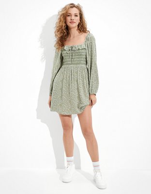 AE Floral Long-Sleeve Ruffle Mini Dress