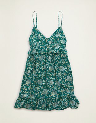 american eagle green babydoll dress AE Babydoll V-Neck Ruffle Mini Dress Women's Green S