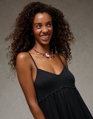 AE Sunchaser Babydoll V-Neck Knit Mini Dress | American Eagle