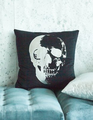 Happy Space Velvet Metallic Skull Pillow