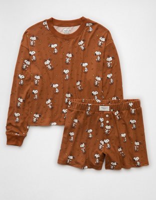 AE Snoopy Fall Leaves Plush PJ Set