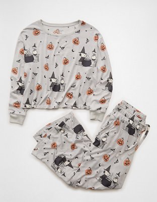 Пижамный комплект AE Luxe Snoopy, длинный рукав — American Eagle, цвет: Светлый меланжевый серый — фото 3
