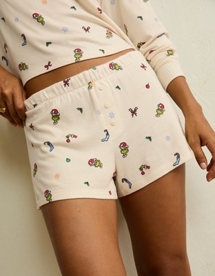 AE Luxe Plush Grinch Long Sleeve + Short PJ Set