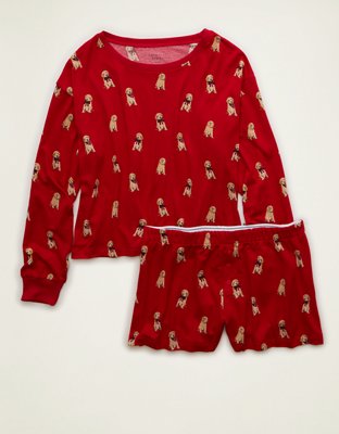 AE Luxe Plush Long Sleeve + Short PJ Set