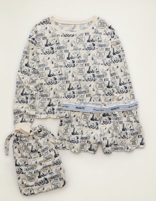 AE Luxe Plush Snoopy Long Sleeve + Short PJ Set