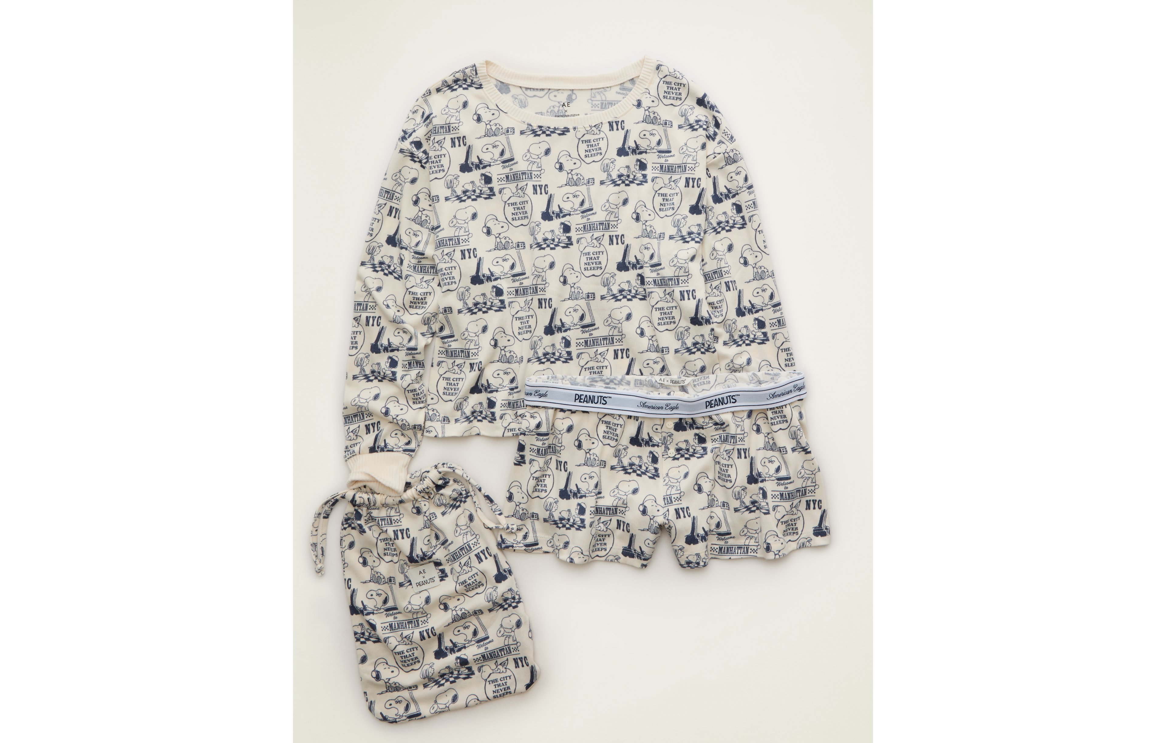 AE Luxe Plush Snoopy Long Sleeve + Short PJ Set