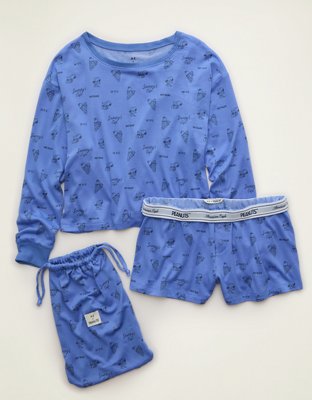 AE Luxe Plush Snoopy Long Sleeve + Short PJ Set
