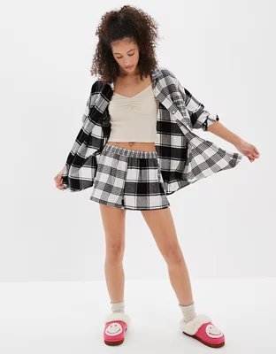 AE Flannel Shirt + Shorts PJ Set