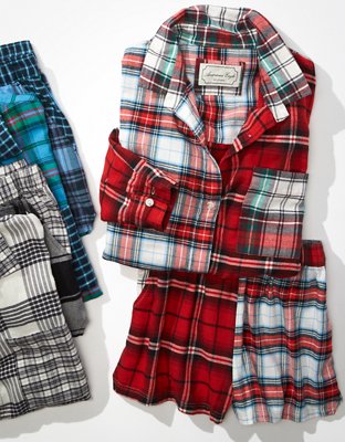 AE Flannel Shirt + Shorts PJ Set