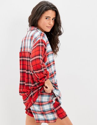 AE Flannel Shirt + Shorts PJ Set