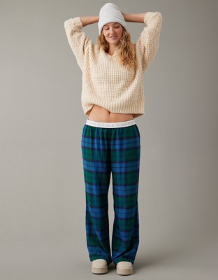 American Eagle Womens Plaid Pajama Jogger Pants, Brown, X-Small