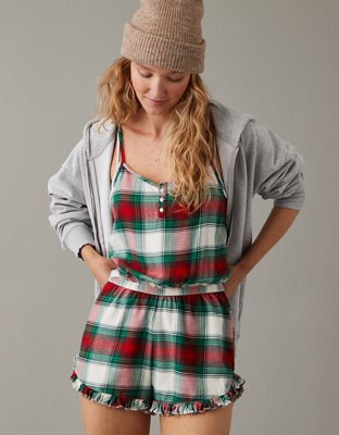 AEO Plaid Flannel Short PJ Set