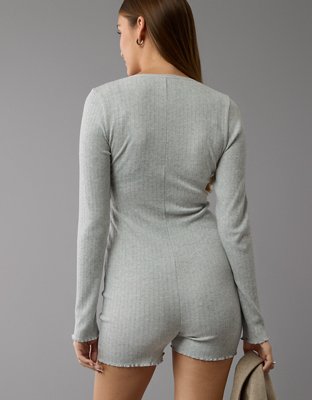 AE Long-Sleeve Henley Lounge Romper