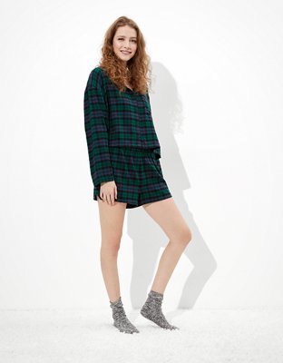 AEO Plaid Flannel Short PJ Set