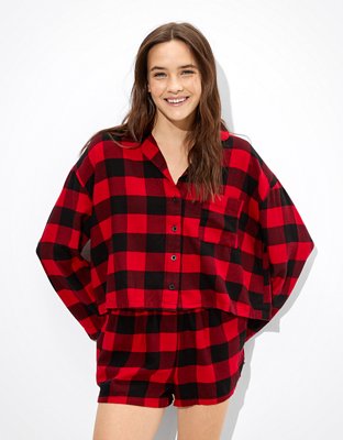 AEO Plaid Flannel Short PJ Set