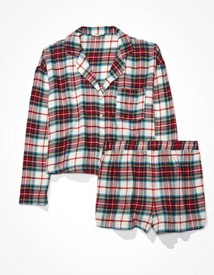 AEO Plaid Flannel Short PJ Set