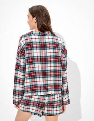 AEO Plaid Flannel Short PJ Set