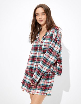 RTHLEQIEE Women Plaid Pajama Set Short Sleeve Shirt And Trousers