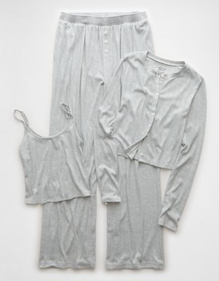AE 3-Piece Pointelle Plush Cardigan Pajama Set