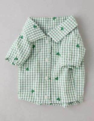 ABO Gingham Hearts Button-Up Dog Shirt